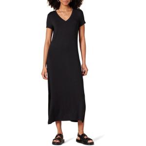 image:imageAmazon Essentials Womens Stretchy Jersey VNeck Short Sleeve Midi Length DressBlack