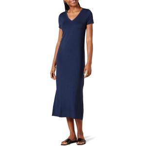 image:imageAmazon Essentials Womens Stretchy Jersey VNeck Short Sleeve Midi Length DressNavy