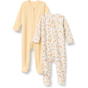 image:imageAmazon Essentials x Sofia Grainge Unisex Babies Cotton Footed Sleep and Play Onepiece Bodysuit Pack of 2Pale YellowSquirrel Picnic