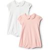 image:imageAmazon Essentials x Sofia Grainge Baby Girls Cotton Short Sleeve Romper with Peter Pan CollarLight PinkWhite