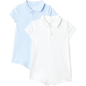 image:imageAmazon Essentials x Sofia Grainge Baby Boys Short Sleeve Cotton Polo Romper Pack of 2Light BlueWhite