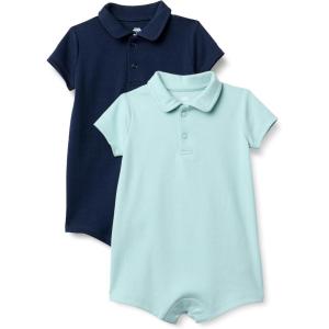image:imageAmazon Essentials x Sofia Grainge Baby Boys Short Sleeve Cotton Polo Romper Pack of 2NavyPale Mint Green