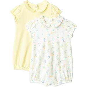 image:imageAmazon Essentials x Sofia Grainge Baby Girls Cotton Short Sleeve Romper with Peter Pan CollarLight YellowBouquets