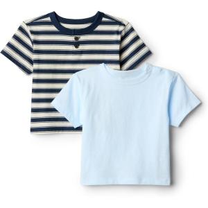 image:imageAmazon Essentials x Sofia Grainge Toddlers and Baby Boys Cotton Short Sleeve Crewneck TShirts Pack of 2Light BlueStripe