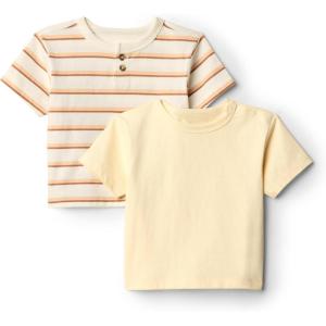 image:imageAmazon Essentials x Sofia Grainge Toddlers and Baby Boys Cotton Short Sleeve Crewneck TShirts Pack of 2Pale YellowStripe