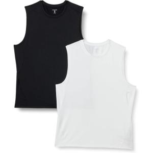 image:imageAmazon Essentials Mens Active Quick Dry MoistureWicking Tech Stretch Lightweight Sleeveless Muscle Shirt MultipacksBlackWhite
