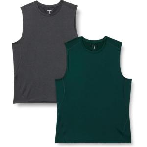 image:imageAmazon Essentials Mens Active Quick Dry MoistureWicking Tech Stretch Lightweight Sleeveless Muscle Shirt MultipacksDark GreenHeather Graphite