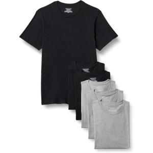image:imageAmazon Essentials Mens Slim Fit Cotton Crew Neck UndershirtsBlackGrey Heather Short Sleeve