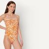 image:imageAmazon Essentials Womens Bandeau One Piece SwimsuitRust Orange Abstract Palms