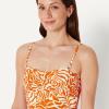 image:imageAmazon Essentials Womens Bandeau One Piece SwimsuitRust Orange Abstract Palms