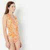 image:imageAmazon Essentials Womens Halter One Piece SwimsuitRust Orange Abstract Palms