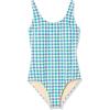 image:imageAmazon Essentials Womens OnePiece Scoop Neck Coverage Swimsuit Available in Plus SizeBlue Green Gingham