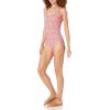 image:imageAmazon Essentials Womens OnePiece Scoop Neck Coverage Swimsuit Available in Plus SizePale Peach Micro Floral
