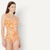 image:imageAmazon Essentials Womens OnePiece Scoop Neck Coverage Swimsuit Available in Plus SizeRust Orange Abstract Palms