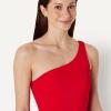 image:imageAmazon Essentials Womens OneShoulder OnePiece SwimsuitBright Poppy Red