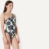 image:imageAmazon Essentials Womens OneShoulder OnePiece SwimsuitCream Black Floral