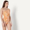 image:imageAmazon Essentials Womens OneShoulder OnePiece SwimsuitRust Orange Abstract Palms