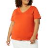 image:imageAmazon Essentials Womens Plus Size ShortSleeve VNeck TShirtCharcoal HeatherTomato Red