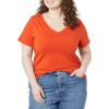 image:imageAmazon Essentials Womens Plus Size ShortSleeve VNeck TShirtCharcoal HeatherTomato Red