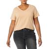 image:imageAmazon Essentials Womens Plus Size ShortSleeve VNeck TShirtWhiteLight Camel