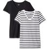 image:imageAmazon Essentials Womens RegularFit ShortSleeve TShirt Crewneck and VNeck Options MultipacksBlackWhite Stripe