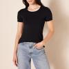 image:imageAmazon Essentials Womens RegularFit ShortSleeve TShirt Crewneck and VNeck Options MultipacksBlackWhite Stripe