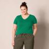image:imageAmazon Essentials Womens RegularFit ShortSleeve TShirt Crewneck and VNeck Options MultipacksGreenWhite Stripe