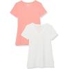 image:imageAmazon Essentials Womens RegularFit ShortSleeve TShirt Crewneck and VNeck Options MultipacksPeachWhite
