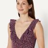 image:imageAmazon Essentials Womens Ruffle VNeck OnePiece SwimsuitBrick Red Lilac Leopard