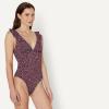 image:imageAmazon Essentials Womens Ruffle VNeck OnePiece SwimsuitBrick Red Lilac Leopard
