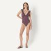 image:imageAmazon Essentials Womens Ruffle VNeck OnePiece SwimsuitBrick Red Lilac Leopard