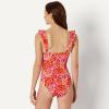 image:imageAmazon Essentials Womens Ruffle VNeck OnePiece SwimsuitBright Poppy Red Folk Floral