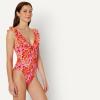 image:imageAmazon Essentials Womens Ruffle VNeck OnePiece SwimsuitBright Poppy Red Folk Floral