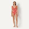 image:imageAmazon Essentials Womens Ruffle VNeck OnePiece SwimsuitBright Poppy Red Folk Floral
