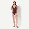 image:imageAmazon Essentials Womens Ruffle VNeck OnePiece SwimsuitDeep Brown