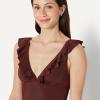 image:imageAmazon Essentials Womens Ruffle VNeck OnePiece SwimsuitDeep Brown