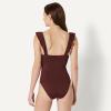 image:imageAmazon Essentials Womens Ruffle VNeck OnePiece SwimsuitDeep Brown