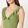 image:imageAmazon Essentials Womens Ruffle VNeck OnePiece SwimsuitOlive