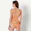image:imageAmazon Essentials Womens Ruffle VNeck OnePiece SwimsuitRust Orange Abstract Palms