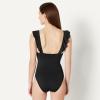 image:imageAmazon Essentials Womens Ruffle VNeck OnePiece SwimsuitWashed Black