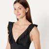 image:imageAmazon Essentials Womens Ruffle VNeck OnePiece SwimsuitWashed Black