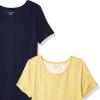 image:imageAmazon Essentials Womens ShortSleeve Scoopneck Tunic Tops Pack of 2NavyYellow Tulips