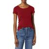image:imageAmazon Essentials Womens SlimFit CapSleeve Scoop Neck TShirtBurgundyCharcoal Heather