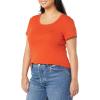 image:imageAmazon Essentials Womens SlimFit CapSleeve Scoop Neck TShirtCharcoal HeatherTomato Red