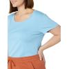 image:imageAmazon Essentials Womens SlimFit CapSleeve Scoop Neck TShirtWhiteLight Blue