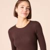 image:imageAmazon Essentials Womens SlimFit Long Sleeve Rib Knit Crew Neck Top Pack of 2Eggshell WhiteEspresso