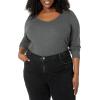 image:imageAmazon Essentials Womens SlimFit Long Sleeve VNeck Knit Rib Shirts Pack of 2BlackCharcoal Heather