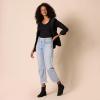 image:imageAmazon Essentials Womens SlimFit Long Sleeve VNeck Knit Rib Shirts Pack of 2Eggshell WhiteBlack