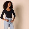 image:imageAmazon Essentials Womens SlimFit Long Sleeve VNeck Knit Rib Shirts Pack of 2Eggshell WhiteBlack