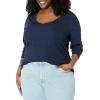 image:imageAmazon Essentials Womens SlimFit Long Sleeve VNeck Knit Rib Shirts Pack of 2WhiteNavy
